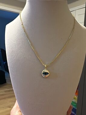 Gold Evil Eye Pendant Necklace with Blue Center